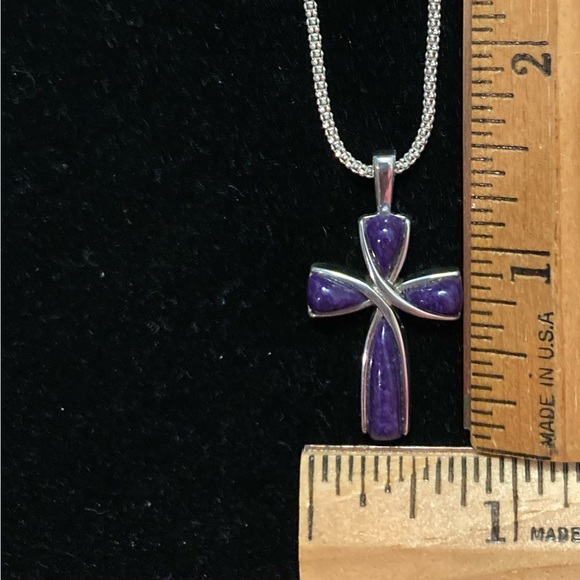 Purple Charoite Sterling Silver Cross Necklace by Coleman Company - Picture 6 of 8